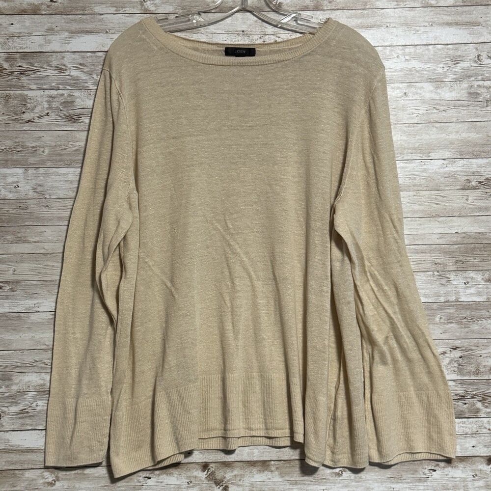 J Crew 100% Linen Tunic Top Sz L Lightweight Beige Preppy Capsule Minimalist